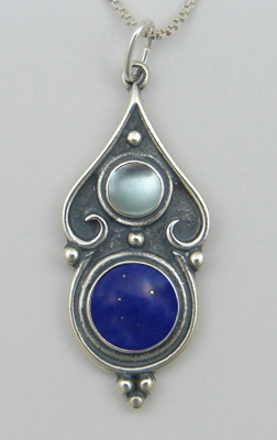 Sterling Silver Romantic Necklace in Lapis Lazuli And Blue Topaz
